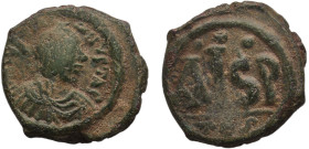 Byzantine states Byzantine Empire 527 - 565 TЄS 16 Nummi - Justinian I (Type • ☩ •) Copper Thessalonica Mint 6.13g VF BCV 176