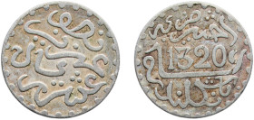 Morocco Sultanate AH 1320 (1903) ½ Dirham - Abd al-Aziz Silver (.835) Royal Mint (Tower Hill) (3920000) 1.17g XF Y 18.1