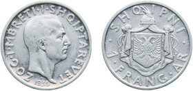 Albania Kingdom 1935 R 1 Frang Ar - Zog I Silver (.835) Rome Mint (700000) 4.96g XF KM 16