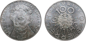 Austria Second Republic 1976 100 Schilling (Johann Nestroy) Silver (.640) Vienna Mint (1761000) 23.8g BU KM 2932 Schön 128