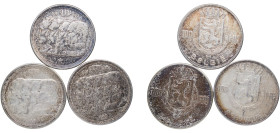 Belgium Kingdom 1948 - 1951 100 Francs (Kings, 3 Lots，weight all 54.8gr) Silver (.835) Brussels Mint AU