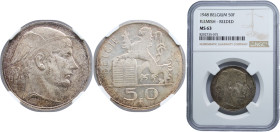 Belgium Kingdom 1948 50 Francs (Dutch text) Silver (.835) Brussels Mint (3000000) 12.5g NGC MS 63 KM 137 LA BFM-186 Schön 101