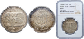 Belgium Kingdom 1950 100 Francs (Kings; French text) Silver (.835) Brussels Mint (2807000) 18g NGC MS 62 KM 138 LA BFM-198 Schön 109