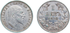 Bulgaria Kingdom 1910 1 Lev - Ferdinand I Silver (.835) (3000000) 4.97g AU KM 28