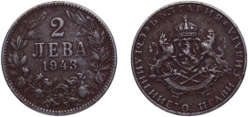 Bulgaria Kingdom 1943 2 Leva - Boris III Iron Berlin Mint (35000000) 4.98g XF KM 49