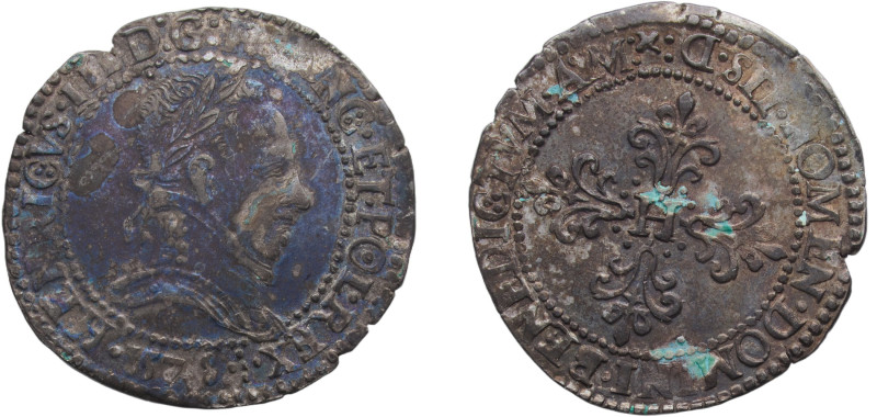 France Kingdom 1578 D ½ Franc - Henri III Silver (.833) Lyon Mint 6.99g XF Dy ro...