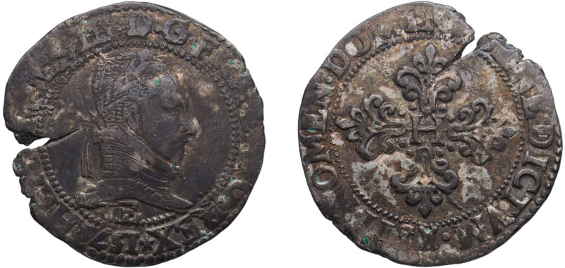 France Kingdom 1578 E 1 Franc - Henri III Silver (.833) Tours Mint 14.21g XF Dy ...
