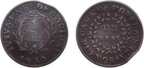 Argentina Confederate Province 1840 1 Real (Buenos Aires) Copper 4.48g VF Rim Damage KM 7 CJ 16