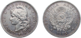 Argentina Federal Republic 1883 50 Centavos Silver (.900) (2273000) 12.53g AU KM 28 CJ 15-17