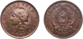 Argentina Federal Republic 1891 2 Centavos Bronze (8050000) 9.72g XF KM 33