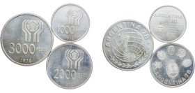 Argentina Federal Republic 1978 Pesos Set (World Football Championship, 3 Lots，weight all 49.9gr) Silver (.900) Santiago Mint PF