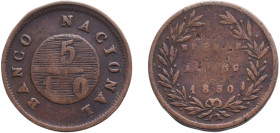 Argentina Province of Rio de la Plata 1830 ⁵⁄₁₀ Real (Buenos Aires) Copper 5.53g VF KM 3