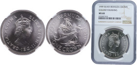 Bermuda British Overseas Territory 1959 1 Crown - Elizabeth II (350th Anniversary - Colony Founding) Silver (.500) Royal Mint (Tower Hill) (100000) 28...