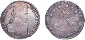 Bolivia Republic 1834 PTS LM 8 Soles Silver (.903) Potosi Mint 26.72g XF KM 97