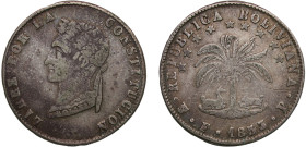 Bolivia Republic 1853 PTS FP 4 Soles (without value) Silver (.667) 13.5g VF KM 123.1