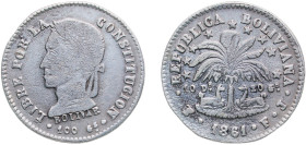 Bolivia Republic 1861 PTS FJ 2 Soles Silver (.903) Potosi Mint 4.88g VF KM 135