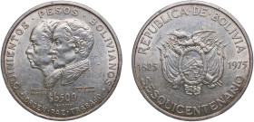 Bolivia Republic 1975 500 Pesos Bolivianos (Independence) Silver (.933) Lisbon Mint (100000) 22g BU KM 196 Schön 30