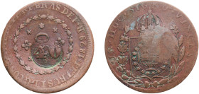 Brazil Empire 1829 R 40 Réis - Pedro I (Countermarked 80 Réis) Copper Rio de Janeiro Mint 27.12g VF KM 444