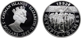 Cayman Islands British Overseas Territory 1992 5 Dollars - Elizabeth II (Summer Olympics) Silver (.925) (200) 28.19g PF KM 110