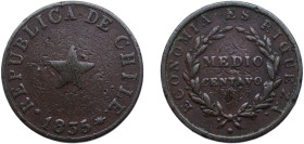 Chile Republic 1835 ½ Centavo Copper Soho Mint (2000000) 8.94g VF KM 114