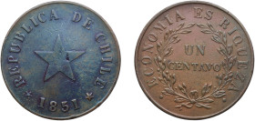 Chile Republic 1851 1 Centavo Copper 10.02g AU KM 119