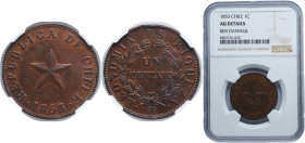 Chile Republic 1853 1 Centavo Copper (2667000) 10g NGC AU Rim Damage KM 127