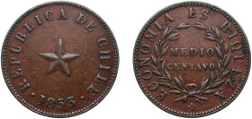 Chile Republic 1853 ½ Centavo Copper (2667000) 5.25g XF KM 126