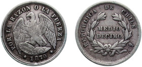 Chile Republic 1870 So ½ Décimo Silver (.835) Santiago Mint (540000) 1.22g XF KM 137.2