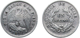 Chile Republic 1874 So 1 Décimo Silver (.835) Santiago Mint (271000) 2.45g XF KM 136.2