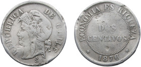 Chile Republic 1876 So 2 Centavos Copper-nickel Santiago Mint (108000) 6.86g VF Damage KM 147