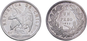 Chile Republic 1927 So 1 Peso Silver (.500) Santiago Mint 8.97g UNC KM 171