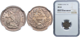 Chile Republic 1928 So 5 Centavos Copper-nickel Santiago Mint (5197000) 2g NGC MS 64 KM 165 Schön 8