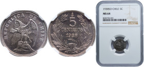 Chile Republic 1938 So 5 Centavos Copper-nickel Santiago Mint (2000000) 2g NGC MS 64 KM 165 Schön 8