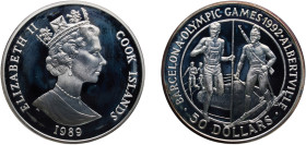 Cook Islands New Zealand Free Association 1989 PM 50 Dollars - Elizabeth II (1992 Olympic Games and Winter Olympic Games) Silver (.925) Pobjoy Mint (4...