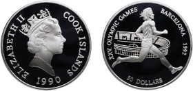 Cook Islands New Zealand Free Association 1990 50 Dollars - Elizabeth II (Olympic Games 1992) Silver (.925) (40000) 28.28g PF KM 112
