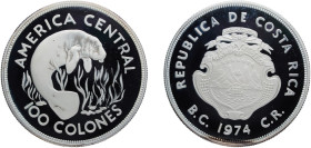 Costa Rica Second Republic 1974 100 Colones (Manatee) Silver (.925) Royal Mint (11000) 35g PF KM 201a