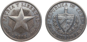 Cuba First Republic 1915 40 Centavos Silver (.900) Philadelphia Mint (2633000) 9.8g XF KM 14 Y 8