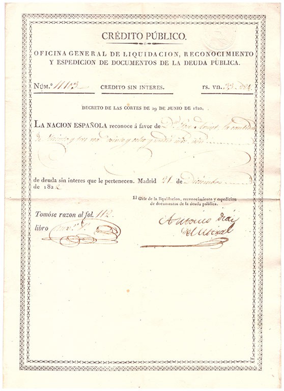 Fernando VII

La Nación Española. Crédito Público. 21 Diciembre 1822. Por valo...