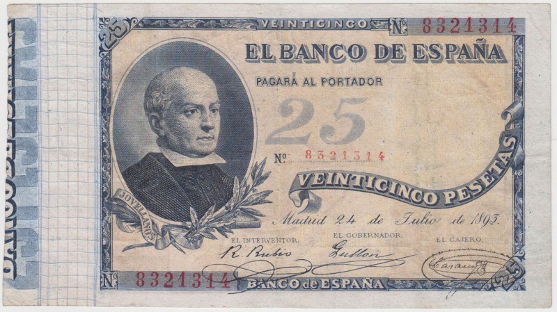 Banco de España

25 Pesetas. 24 Julio 1893. Sin serie. Jovellanos. ED.300. Lig...