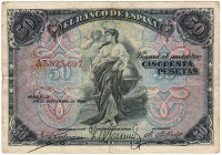 Banco de España

50 Pesetas. 24 septiembre 1906. Serie A. ED.315a. Puntitos de aguja. MBC-.