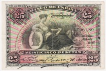 Banco de España

25 Pesetas. 15 julio 1907. Sin serie. ED.318. Planchado. MBC-/BC.