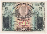 Banco de España

50 Pesetas. 15 julio 1907. Sin serie. ED.319. Lavado y planchado. MBC-.