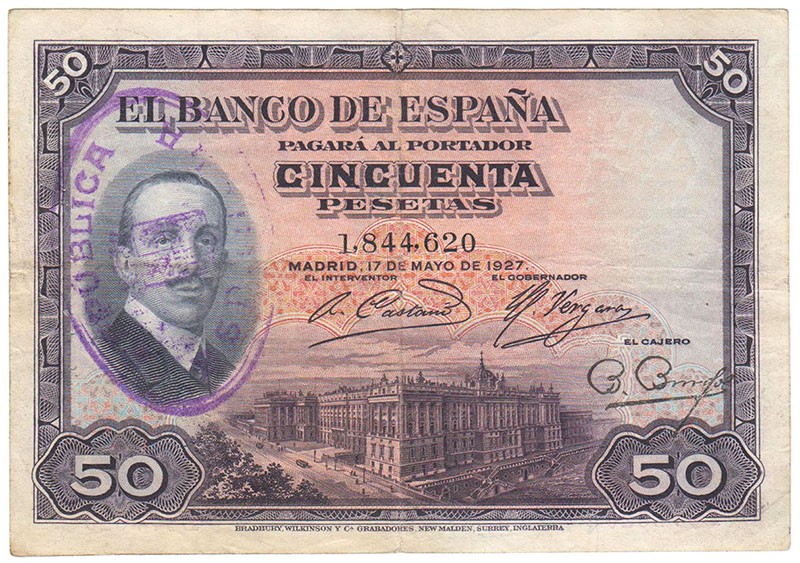 Guerra Civil-Zona Republicana, Banco de España

50 Pesetas. 17 mayo 1927. Sin ...