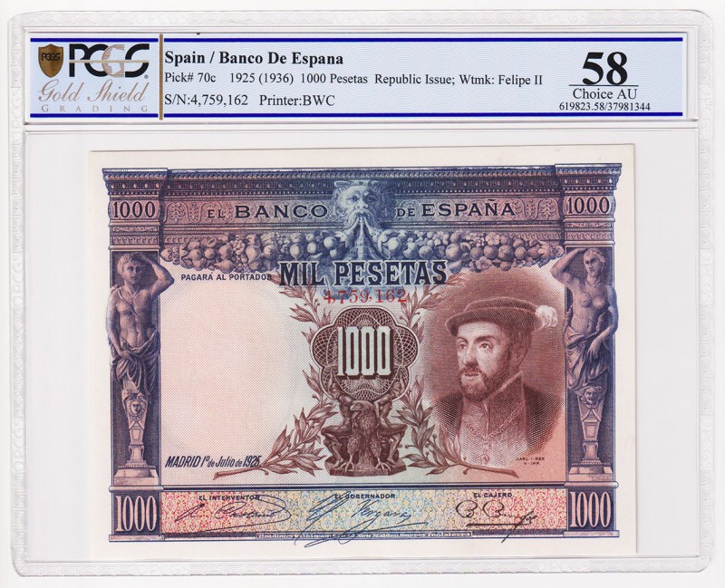 Guerra Civil-Zona Republicana, Banco de España

1000 Pesetas. 1 julio 1925. Si...