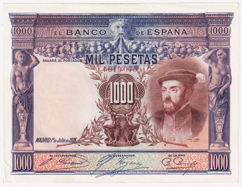 Guerra Civil-Zona Republicana, Banco de España

1000 Pesetas. 1 julio 1925. Si...