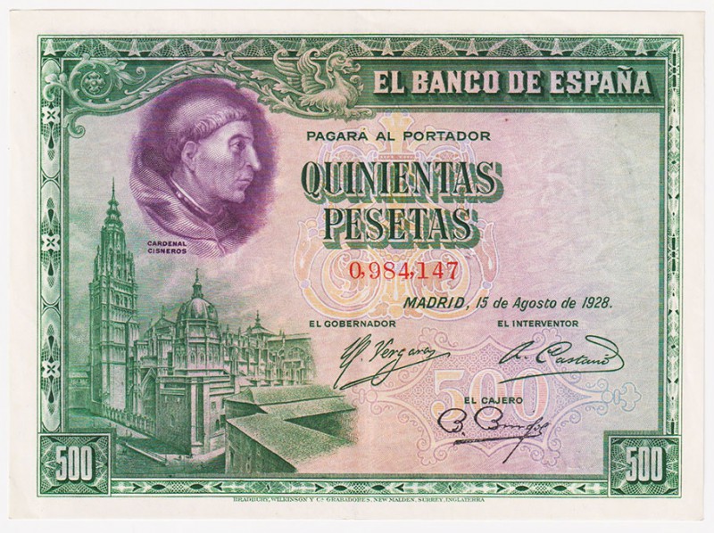 Guerra Civil-Zona Republicana, Banco de España

500 Pesetas. 15 agosto 1928. S...