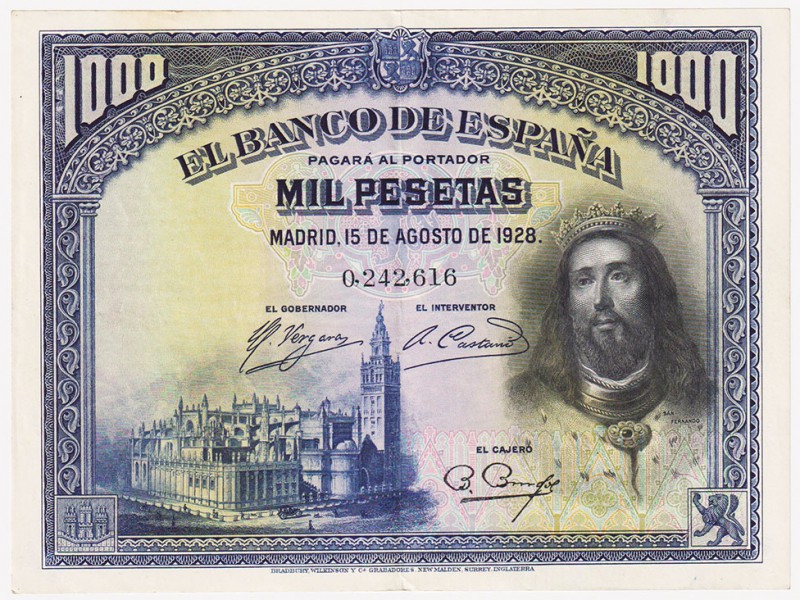 Guerra Civil-Zona Republicana, Banco de España

1000 Pesetas. 15 agosto 1928. ...