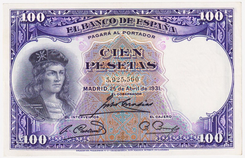 Guerra Civil-Zona Republicana, Banco de España

100 Pesetas. 25 abril 1931. Si...