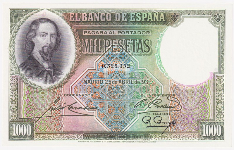 Guerra Civil-Zona Republicana, Banco de España

1000 Pesetas. 25 abril 1931. S...