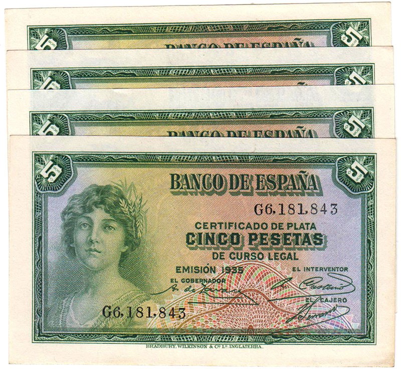 Guerra Civil-Zona Republicana, Banco de España

5 Pesetas. Emisión 1935. Serie...